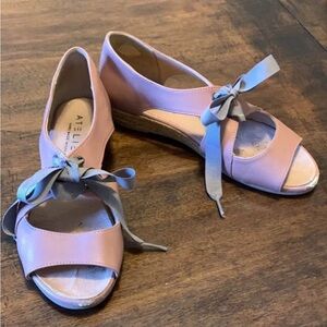 Pink and Gray Ballet Flats with Bow Detail